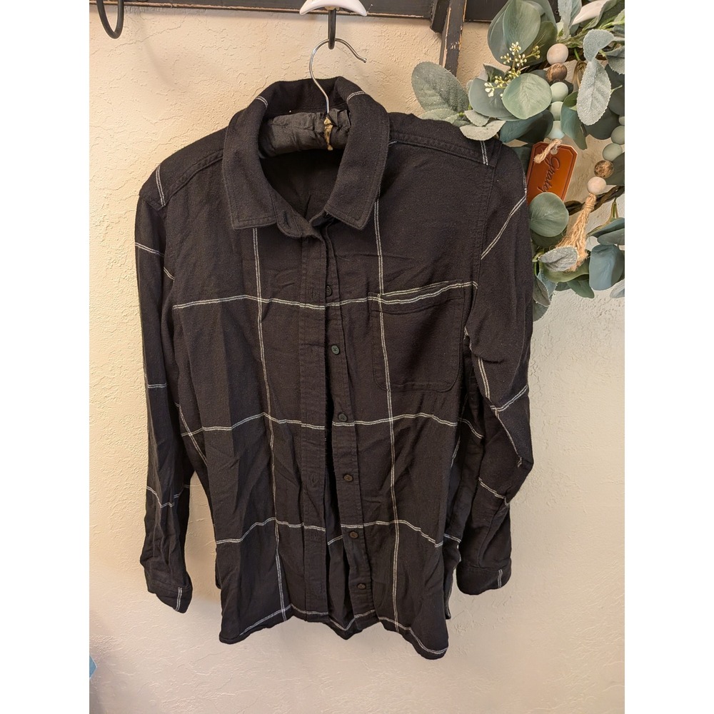 Athleta Womens Black White Windowpane Plaid Flannel Button Down Shirt Small S